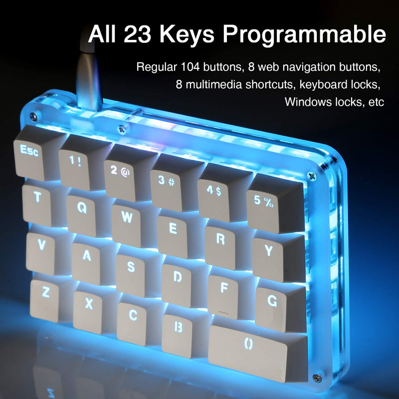 [Australia - AusPower] - Koolertron One Handed Macro Mechanical Keyboard, Portable Mini One-Handed Mechanical Gaming Keypad 23 Fully Programmable Keys ((Blue Backlit/Blue switches)) White/Blue backlit/Blue switches 