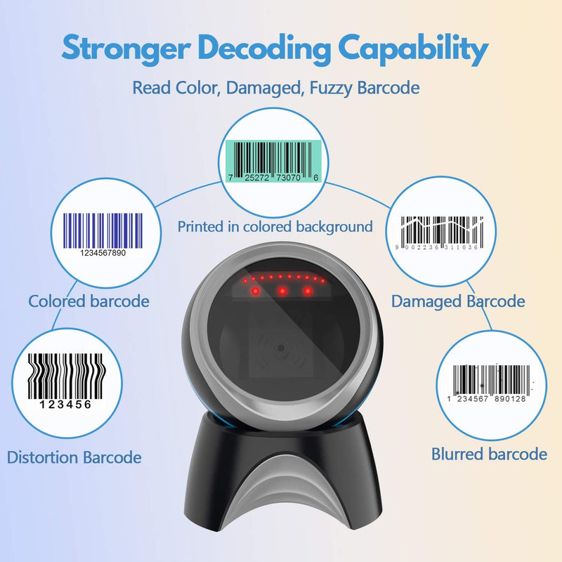 [Australia - AusPower] - NADAMOO 1D 2D QR Desktop Barcode Scanner, Omnidirectional Hands-Free USB Wired Barcode Reader, Capture QR Barcodes, Automatic Image Sensing for Supermarket Library Retail Store 