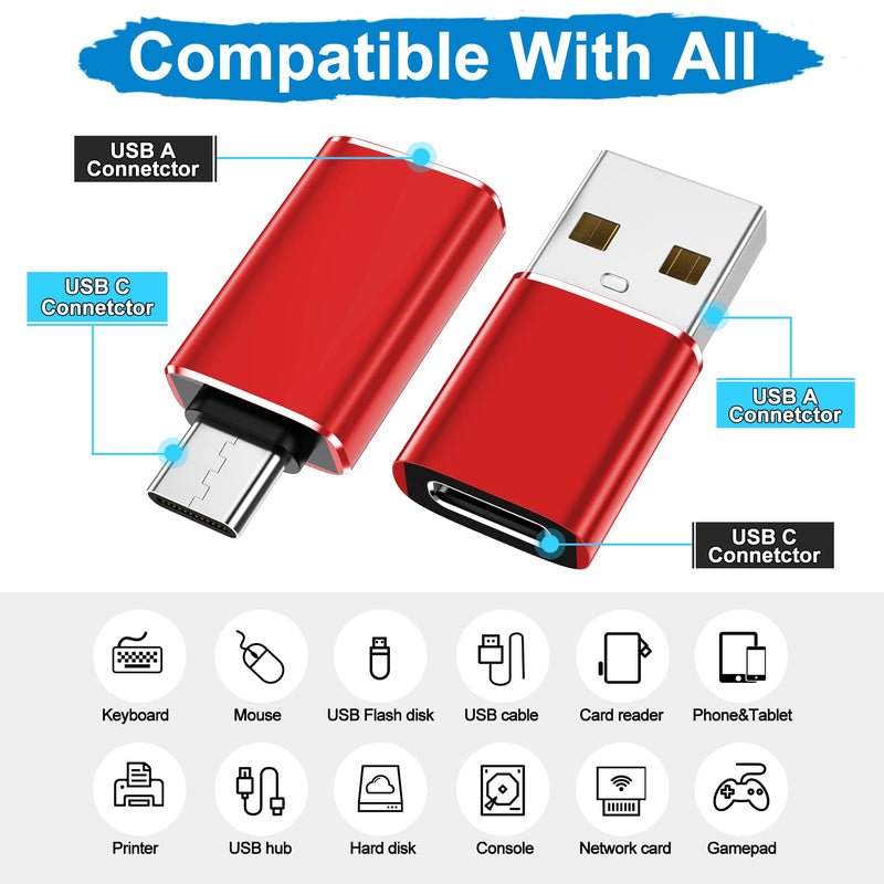 [Australia - AusPower] - xiwxi [4 Pack USB C to USB Adapter &USB to USB C OTG Adapter,Type C Converter or Type A Converter SuperSpeed Data Transfer & Fast Charging for iPhone/PC/Samsung/iPad/Laptop/MacBook/iWatch/AirPods Red 