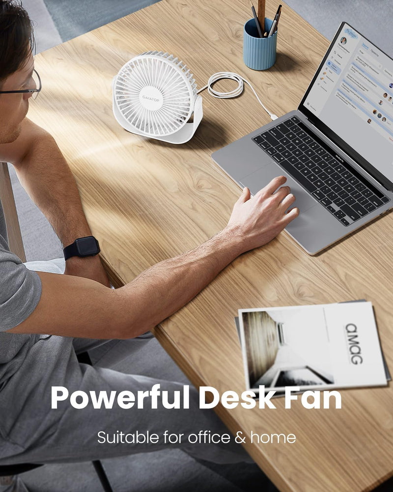 [Australia - AusPower] - Gaiatop USB Desk Fan, 3 Speeds Portable Small Fan with Strong Airflow, 5.5 Inch Quiet Table Fan, 90° Rotate Personal Cooling Fan For Bedroom Home Office Desktop Travel (White) White 