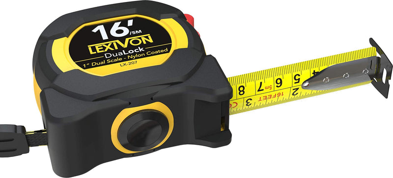 [Australia - AusPower] - LEXIVON 16Ft/5m DuaLock Tape Measure | 1-Inch Wide Blade with Nylon Coating, Matt Finish White & Yellow Dual Sided Rule Print | Ft/Inch/Fractions/Metric (LX-207) 