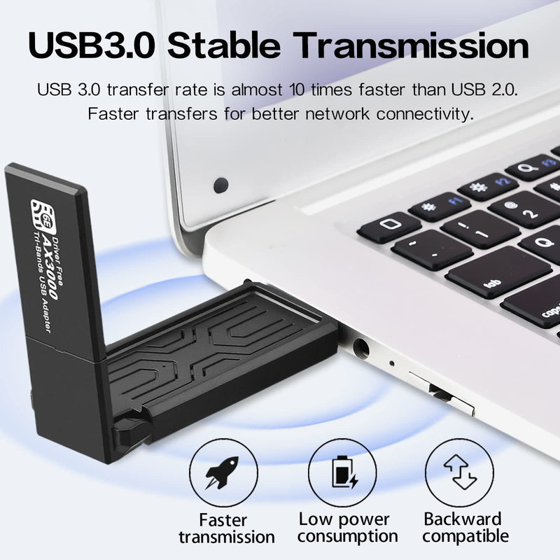 [Australia - AusPower] - Computer Wireless Adapter,USB WiFi Adapter,WiFi 6GHZ Adapter, IEEE802.11AX,MU-MIMO Technologies,AXE3000 Tri-Band Wireless Gigabit Speed Up to 5.3Gbps, New 6GHz Band,Supports Windows 11/10 