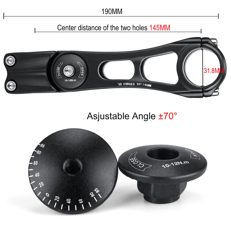 [Australia - AusPower] - CXWXC Adjustable MTB Stem 31.8mm 70 Degree - 90/110/145mm Bike Stem Riser for Handlebar - Aluminum Alloy Mountain Bike Handlebar Riser Extender for MTB Road City Bike Bicycle A: 31.8 x 145mm 