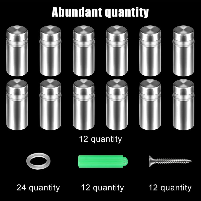 [Australia - AusPower] - AIEX 12pcs 12x25mm Stainless Steel Standoff Screws, Advertising Nails Glass Wall Standoff Sign Mounts for Billboard Installation Sign Displays (Silver) 