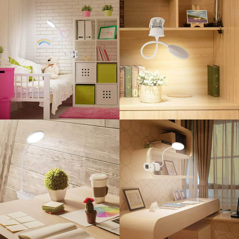 [Australia - AusPower] - 2 Pack Miady Clip on Lamp,Battery Powered Reading Lamp,Clip on Light for Bed Clip on Battery Light with 3 Brightness Level,USB Rechargeable, Reading Lamp 2 Pack 