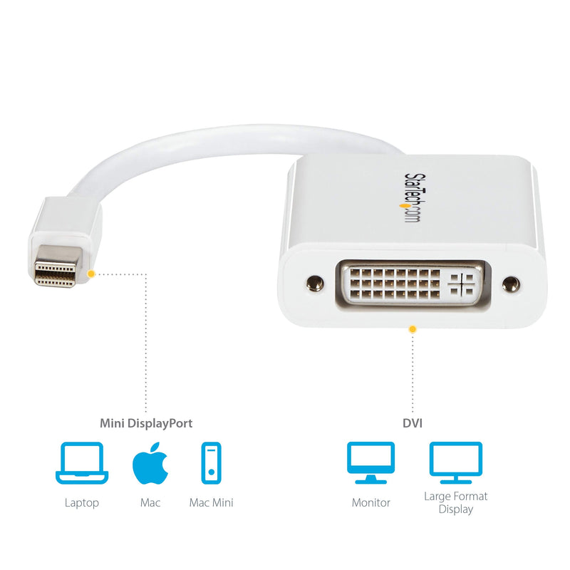 [Australia - AusPower] - StarTech.com Mini DisplayPort to DVI Adapter - Mini DP to DVI-D Converter - 1080p Video - mDP or Thunderbolt 1/2 Mac/PC to DVI Monitor - mDP 1.2 to DVI Single-Link Adapter Dongle - White (MDP2DVIW) 