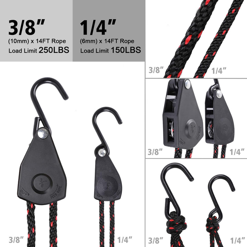 [Australia - AusPower] - Ayaport Kayak Rope Tie Down 14ft Ratchet Straps Bow and Stern Ratcheting Tie Downs Rope Hanger Kayak and Canoe Accessories (1/4" x14ft) 1/4"x14ft 
