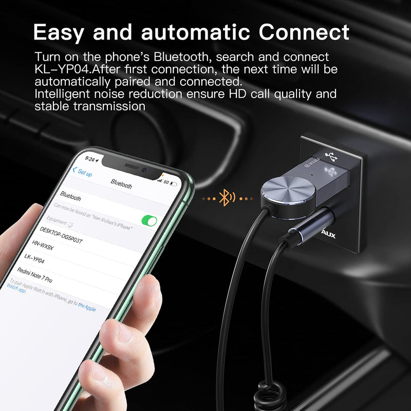 [Australia - AusPower] - Bluetooth Aux Adapter for Car, Kuulaa Bluetooth 5.0 Receiver Dongle Cable for Car 3.5mm Jack, High Resolution Wireless Audio Music Transmitter, Noise Cancelling, Built-in Microphone 