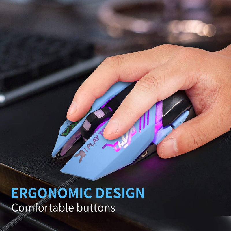 [Australia - AusPower] - Gaming Mouse,Pink Backlit Optical Game Mice Ergonomic USB Wired with 2400 DPI and 6 Buttons 4 Shooting for Computer/Win/Mac/Linux/Andriod/iOS. (Blue) Blue 