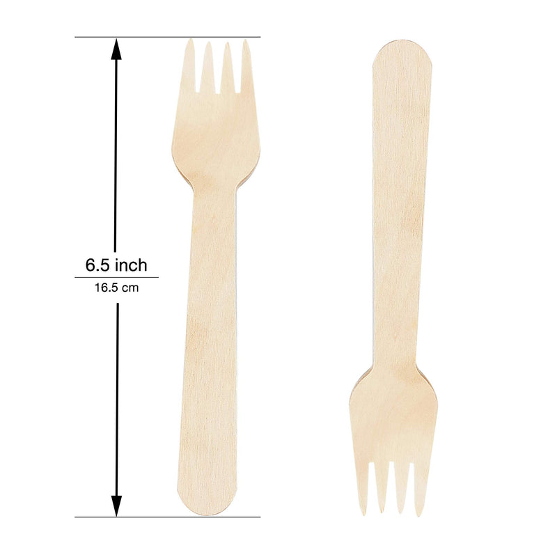 [Australia - AusPower] - 6.5 Inch Disposable Wooden Forks , 100 PCS Natural Birch Wood, Wooden Cutlery, Eco friendly 