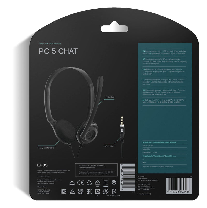 [Australia - AusPower] - Sennheiser PC 5 Chat - Headset for Internet Communication, E-Learning and Gaming - Noise Cancelling Microphone, Casual Gaming Lightweight, high Comfort, Minimalistic, Black 