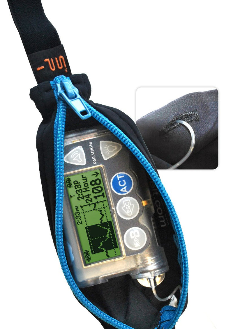 [Australia - AusPower] - SPIbelt Kids No-Bounce Belt with Hole for Insulin Pump, Medical Devices or Headphones for Active Kids! (Black) Black with Black Zipper 