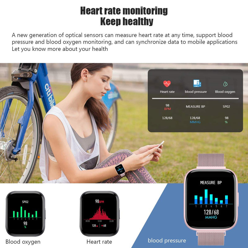[Australia - AusPower] - REOKILY Smart Watch for Android Phones/iOS Phone, Fitness Tracker Watches for Men/Women, Blood Pressure Watch Heart Rate Monitor Smart Watches for Women, Digital Watch and Step Counter Pink 