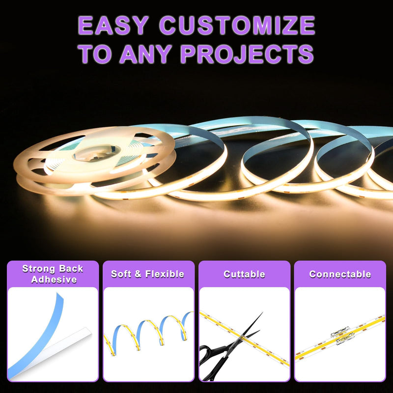 [Australia - AusPower] - MIWISE COB LED Strip Light 32.8ft/10m,CRI 90+ Warm White 2700K High Lumen Dimmable Super Bright Flexible DC24V LED Tape Light with Controller/Dimmer,for Cabinet Home Office DIY Lighting Projects 2700K-32.8ft/10m 