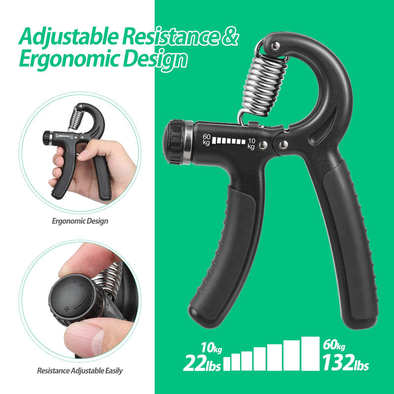 [Australia - AusPower] - NIYIKOW Grip Strength Trainer, Hand Grip Strengthener, Adjustable Resistance 22-132Lbs (10-60kg), Non-Slip Gripper, Perfect for Musicians Athletes and Hand Rehabilitation Exercising Black-1Pack 