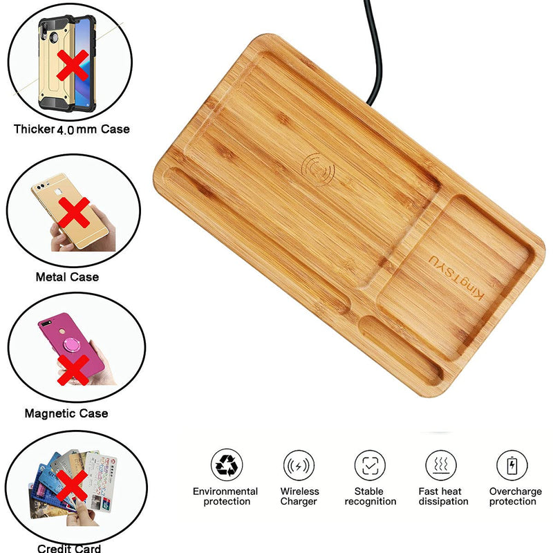 [Australia - AusPower] - 15W Wood Wireless Charging Station Pad Bamboo Phone Charger Docking Tray with Desk Organizer, Wooden Dock Station for iPhone Android Samsung Qi Phones Stand for Nightstand Home Office KingTSYU 