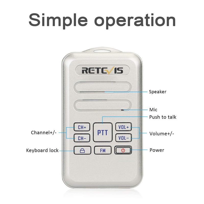 [Australia - AusPower] - Retevis RT20 Rechargeable Walkie Talkies for Adults Seniors Wearable Mini 2 Way Radios with VOX Keyboard Lock Clear Audio(Silver,3 Pack) 