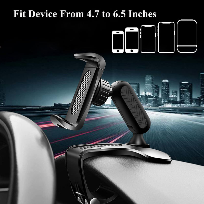 [Australia - AusPower] - CHDFKKD Car Phone Mount, Cell Phone Holder for Car 360 Degree Rotation Dashboard Car Clip Mount Stand Suitable for 4.7 to 6.5 inch Smartphones (Black) Black 