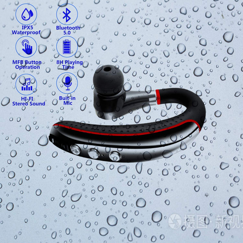 [Australia - AusPower] - Bluetooth Headset,Wireless v5.0 Business Bluetooth Earpiece in Ear Lightweight Sweatproof Earphones with Mic Work for Cell Phones for Office/Workout/Driving 