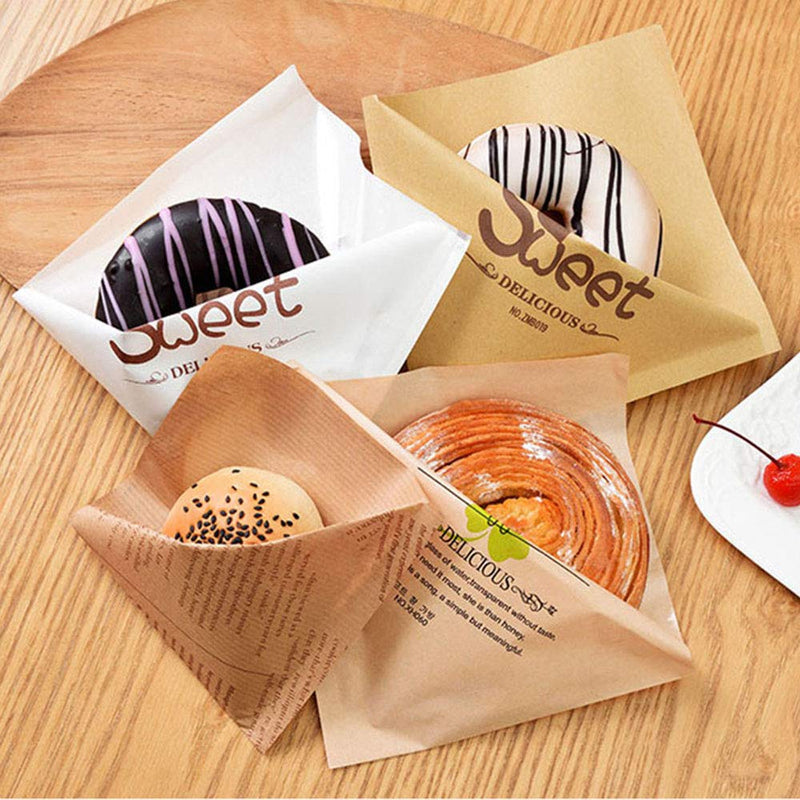 [Australia - AusPower] - ISKYBOB 100 Sheets Disposable Deli Wrappers Double Open Pretzel Bags Oilproof Food Tissue Paper Sandwich Donut Puff Craft Take Out Pouches for Home, Bakery, Party, Sweet 