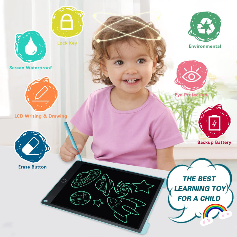 [Australia - AusPower] - 12 Inch LCD Writing Tablet for Kids, Doodle Board LCD Drawing Tablet with Magnets, Erasable Reusable Writing Drawing Pad with Lock Key, Educational Birthday Boys Toys Gifts for 3 4 5 6 Year Old 12" Blue 12" 