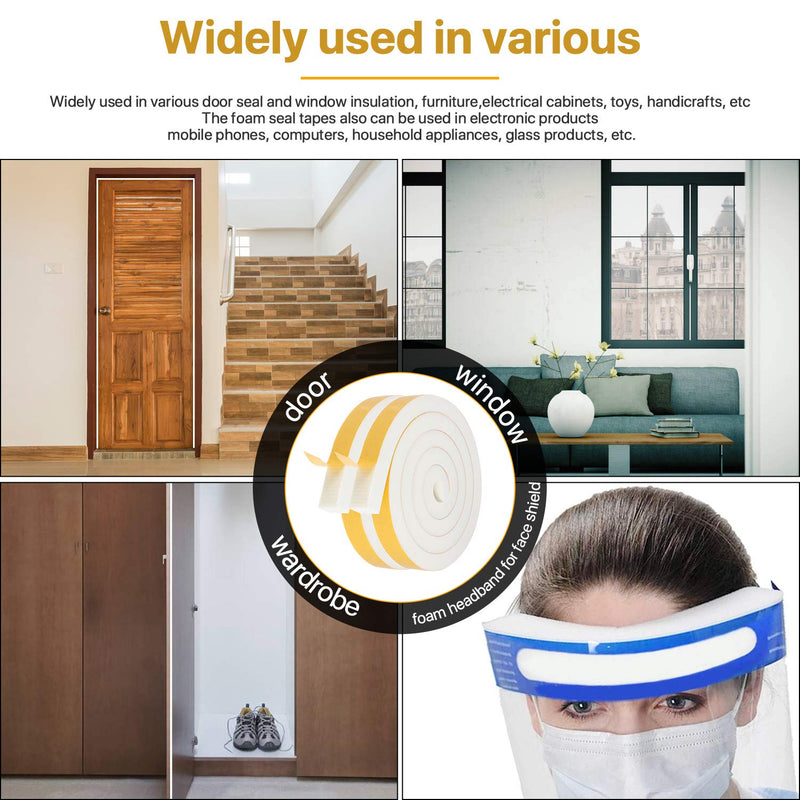 [Australia - AusPower] - Foam Insulating Tape-2 Rolls, 1 Inch Wide X 1 Inch Thick Total 13 Feet Long, Thick Foam Strips with Adhesive for Air Conditioner Seal, Foam Headband for Face Shield (6.5ft x 2 Rolls) 1" (W) x 1" (T) x 13' (L) 