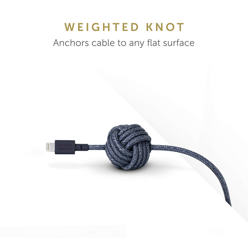 [Australia - AusPower] - NATIVE UNION Night Cable USB-A to Lightning - 10ft Ultra-Strong Durable Lightning to USB Charging Cable with Weighted Knot [MFi Certified] Compatible with iPhone/iPad (Indigo) Indigo 