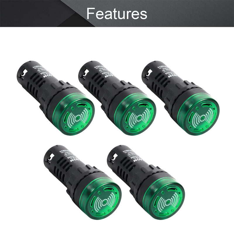 [Australia - AusPower] - Othmro 5Pcs Green Indicator Light with Buzzer AC/DC 12V, 22mm Panel Mount Flashing Alarm, for Electrical Control Panel, HVAC, DIY Projects Green 12V 5PCS 