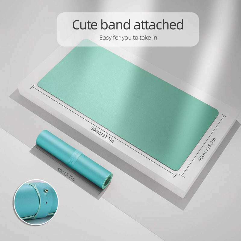 [Australia - AusPower] - YSAGi Multifunctional Office Desk Pad, Ultra Thin Waterproof PU Leather Mouse Pad, Dual Use Desk Writing Mat for Office/Home (31.5" x 15.7", Calamine Blue+Cobalt Green) 31.5" x 15.7" 