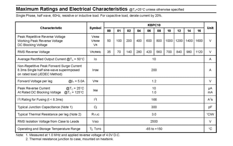 [Australia - AusPower] - Bridgold 5pcs KBPC1010 Bridge Rectifier Diode, Single Phase,Full Wave 10 Amp 1000 Volt Electronic Silicon Diodes,4-Pin 