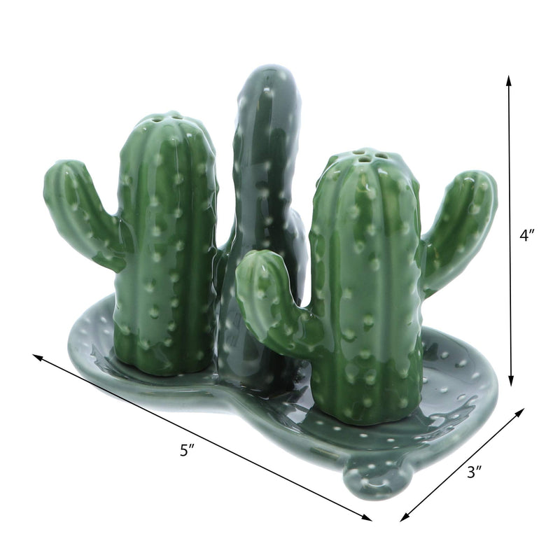 [Australia - AusPower] - Ceramic Salt & Pepper Shakers Collectors Kitchen Décor with Tray - Cactus Green 