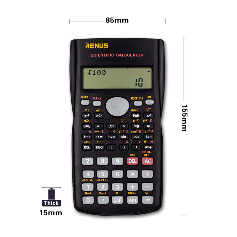 [Australia - AusPower] - RENUS 2-Line Engineering Scientific Calculator Function Calculator for Student and Teacher 2 AA Batteries Included 1PCS Black 