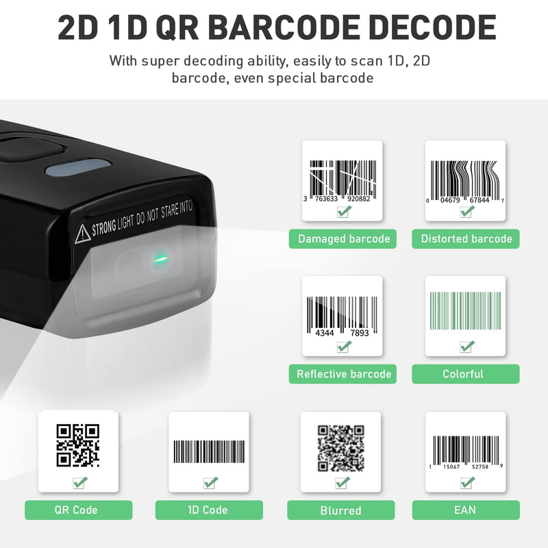 [Australia - AusPower] - JRHC Mini 2D 1D Bluetooth Barcode Scanner, 3-in-1 4.2 Bluetooth & USB Wired & 2.4G Wireless Barcode Reader Portable Bar Code Scanning Work with Windows, Android, iOS, Tablets,Computers or Mobile Phone 