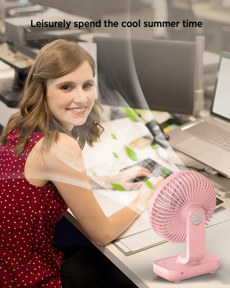 [Australia - AusPower] - EasyAcc Small Desk Fan 4000 Battery Fan, 5-23 Working Time, Upgraded Strong Wind, Ultra Quiet, Rechargeable Desk Fan 90°Tilt Air Circulate Portable Fan 4 Speed USB Fan For Office Bedroom Home Travel 5 inch - Pink 
