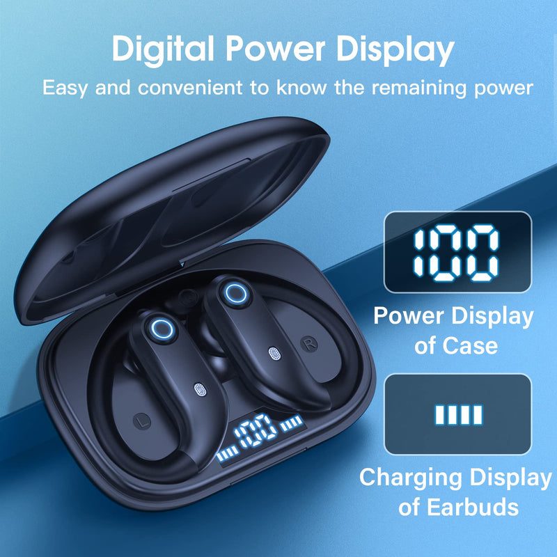 [Australia - AusPower] - OKEEFE Bluetooth Headphones 48Hrs Playback Wireless Earbuds with Wireless Charging Case and Earhooks Over Ear Waterproof Earphones with Mic for Sports Running Workout iOS Android TV Phone Laptop Black 