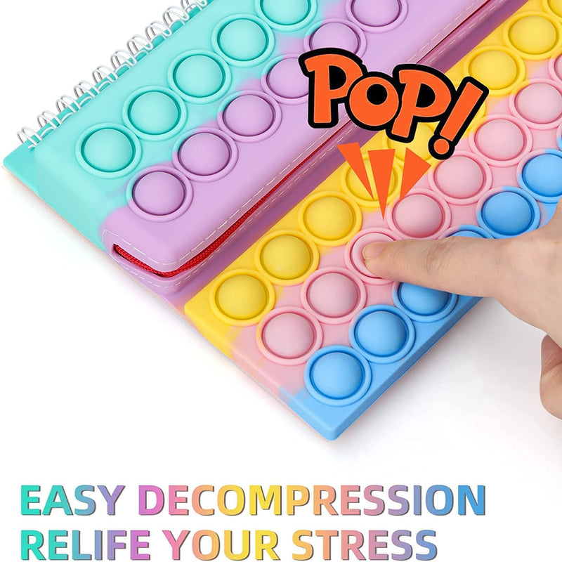 [Australia - AusPower] - Art Pop it - Unicorn Spiral Notebook Pop it for Girls with Bubble Fidget Pencil Case 2 in1 Sensory Toy Set, Popper Simple Stationery , Poppet Gift Toy for Kids , Children Stress Release Bound Notepad 