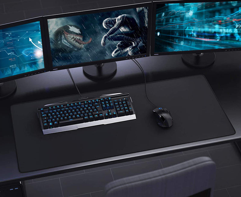 [Australia - AusPower] - Large Extended Gaming Mouse Pad with Stitched Edges, (31.5X15.7In) Durable Non-Slip Natural Rubber Base, Waterproof Computer Keyboard Pad Mat for Esports Pros/Gamer/Desktop/Office/Home-Black Black 