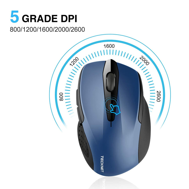 [Australia - AusPower] - Wireless Mouse, TECKNET Pro 2.4G Ergonomic Wireless Optical Mouse with USB Nano Receiver for Laptop,PC,Computer,Chromebook,Notebook,6 Buttons,24 Months Battery Life, 2600 DPI, 5 Adjustment Levels Blue 
