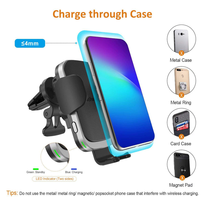 [Australia - AusPower] - 15W Auto Wireless Car Charger Phone Holder Upgraded 2022 Version Fast Qi Automatic Clamping Charging Mount Dock Compatible with iPhone 13/12/11 Pro Max/XR/Xs/SE, Samsung S21 S20 S10 Note 20 10-Wefunix Black+Silver 