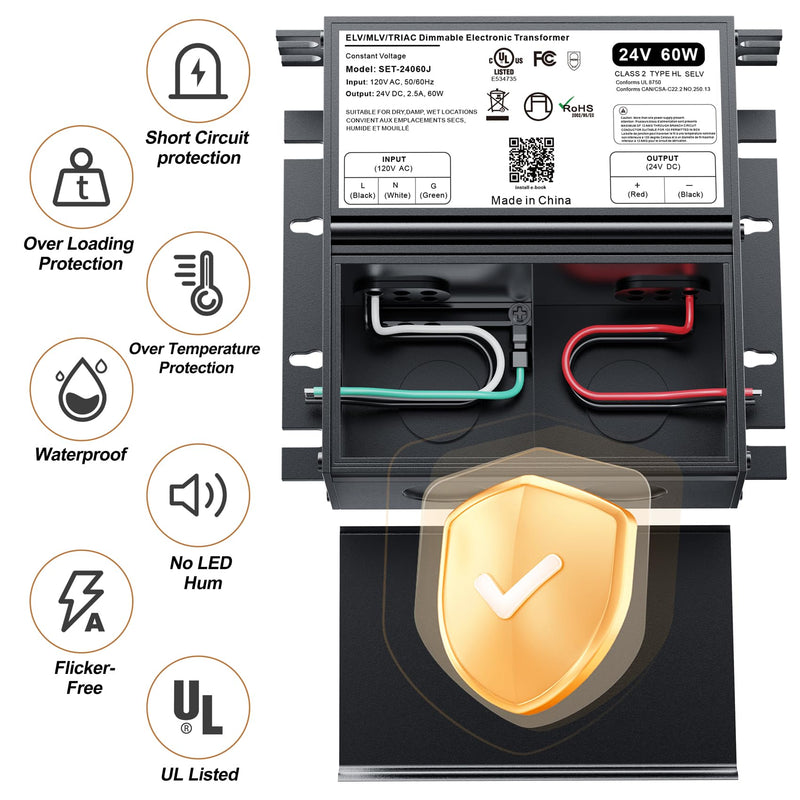 [Australia - AusPower] - 24V Dimmable LED Driver, 60W Triac ELV/MLV LED Transformer Compatible with Lutron&Leviton Switches, Dimmable Led Power Supply 60W 12V for LED Light Smooth Flicker Free Dimming 60W24V Dimmable 