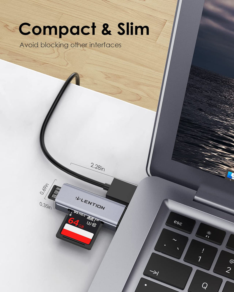 [Australia - AusPower] - LENTION USB 3.0 Type A to SD/Micro SD Card Reader, SD 3.0 Card Adapter for SD/SDXC/SDHC, Micro SD/Micro SDXC/Micro SDHC Cards Compatible MacBook Pro/Air, Surface, Chromebook, More (CB-H7, Space Gray) 