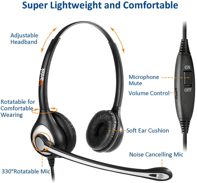 [Australia - AusPower] - Phone Headset with Microphone Noise Cancelling & Volume Controls, 2.5mm Telephone Headset Compatible with Polycom Panasonic AT&T Vtech Uniden Office Cordless Phones, Clear Chat, Ultra Comfort Black 