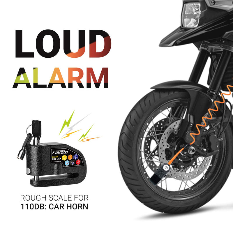 [Australia - AusPower] - Favoto Disc Lock Alarm, 110 dB Alarm Sound Disc Brake Padlock for Motorcycle e-Bike Bicycle Scooter, 0.27 inch/7mm Lock Pin with Reminder Cable and Carrying Bag, Black 