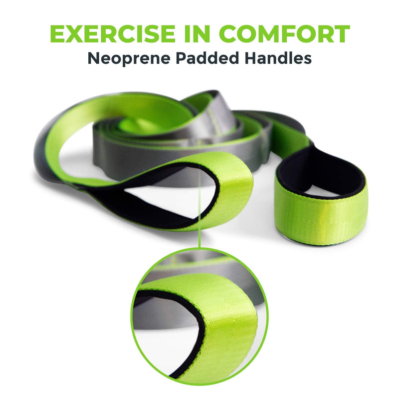[Australia - AusPower] - Gradient Fitness Stretching Strap for Physical Therapy, 12 Multi-Loop Stretch Strap 1.5" W x 8' L, Neoprene Handles, Physical Therapy Equipment, Yoga Straps for Stretching, Leg Stretcher Green/Grey 