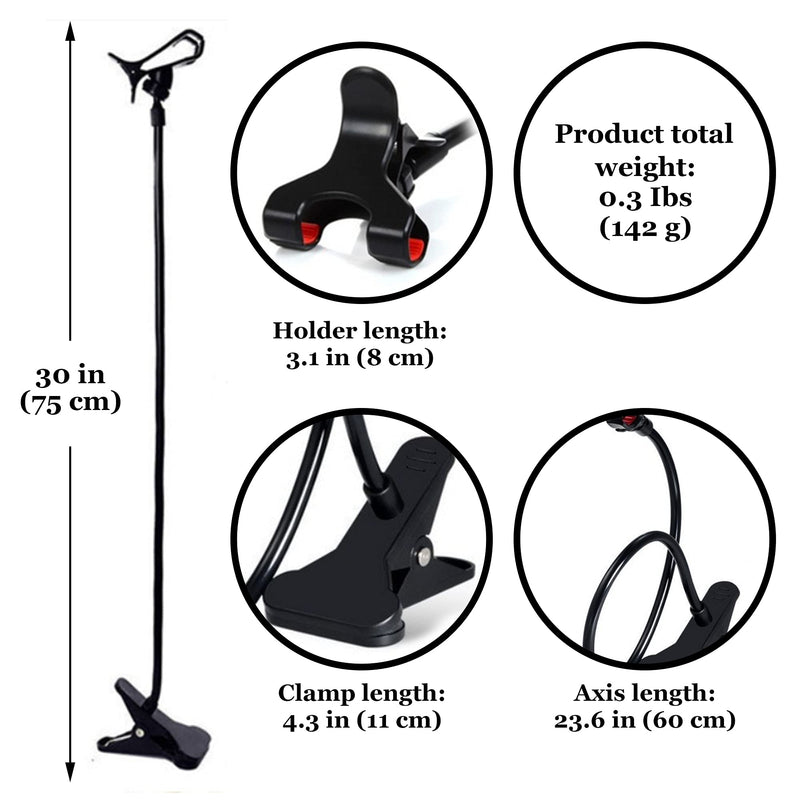 [Australia - AusPower] - CARROO Cellphone Gooseneck, Adjustable, Flexible, Versatile and Stable Mobile Holder with Clip, Mount Stand Compatible with Most Smartphones, Black Color, 1 Pc per Pack 