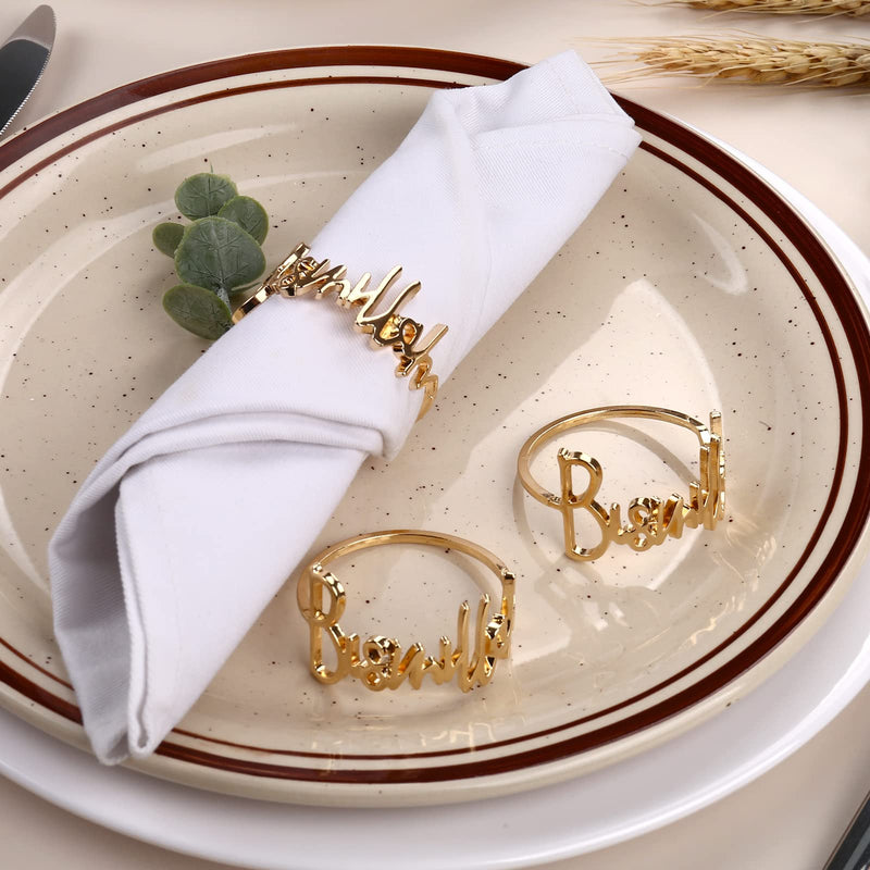 [Australia - AusPower] - Bismillah Letter Napkin Rings Set of 6, Metal Napkin Ring Holder Set Alphabet Napkin Buckles Holder Table Decor for Wedding, Party, Christmas, Thanksgiving (Gold) Gold 