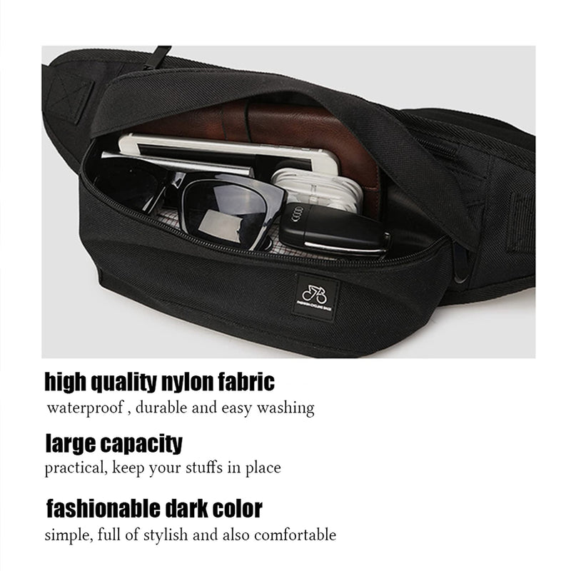 [Australia - AusPower] - Fanny Packs for Women & Men Unisex Waist Bag Pack with Headphone Jack and Zipper Adjustable Strap Black Fanny Pack for Outdoors & Gym (fanny pack). 