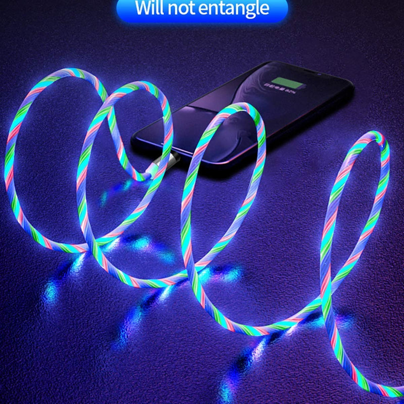 [Australia - AusPower] - LED Flowing Magnetic Charging Cable 3A Fast Charging (4 Pack 3ft/3ft/6ft/6ft) Magnetic Phone Charger Light Up Shining 3 in 1 USB C Cable Compatible with Android Micro USB, Type C Smartphone i-Product 4 colors 
