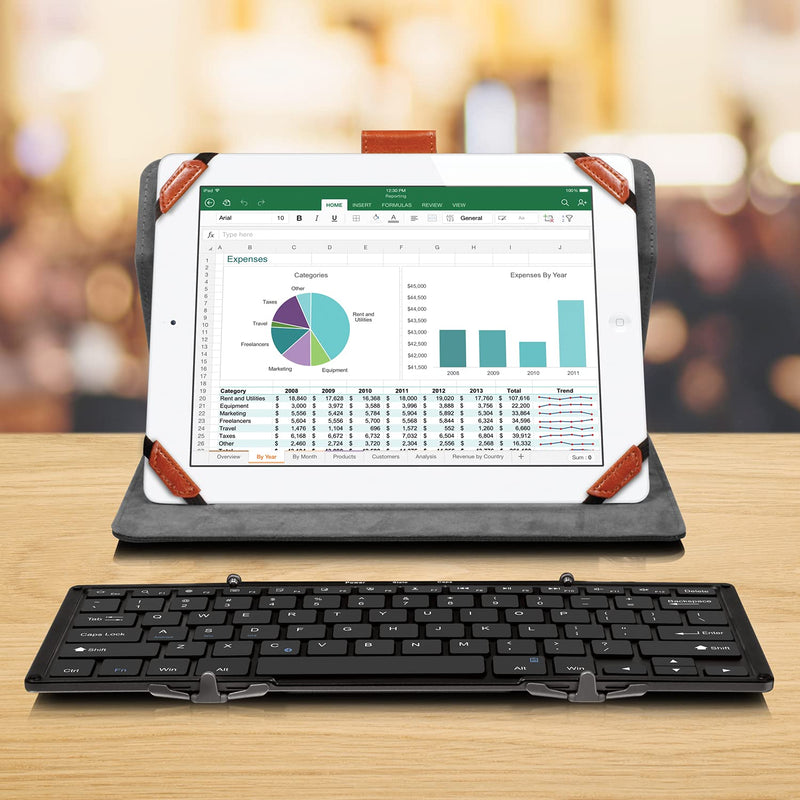 [Australia - AusPower] - Aluratek Portable Aluminum Tri-Fold Bluetooth Keyboard (Standard Full-Size) with Built-In Rechargeable Battery for iPhone, Smartphone, iPad, Tablet, Mac, PC (ABLKO4F) Black 