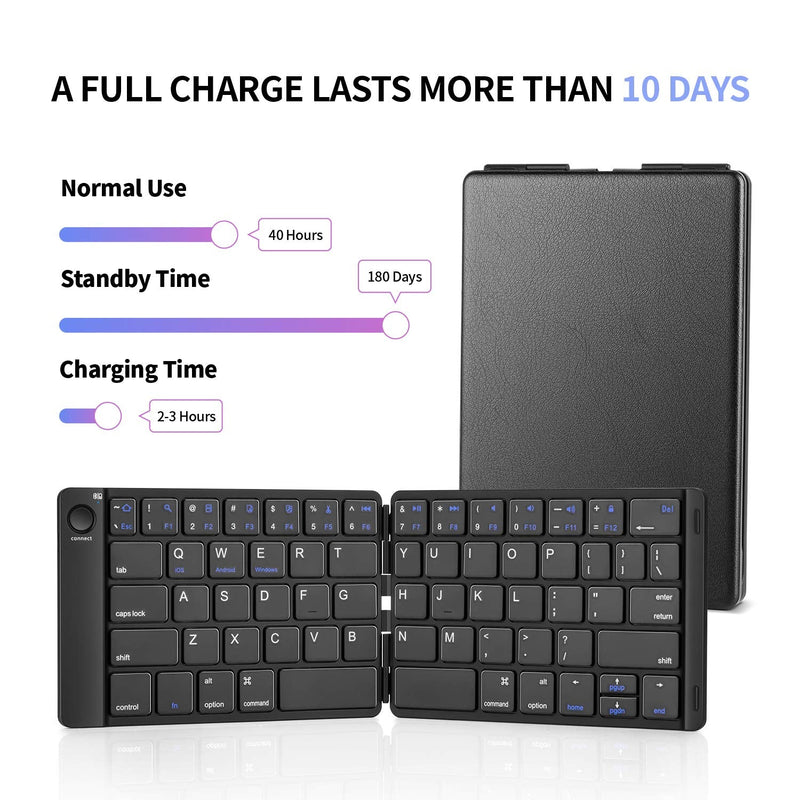 [Australia - AusPower] - Samsers Foldable Bluetooth Keyboard - Portable Wireless Keyboard with Stand Holder, Rechargeable Full Size Ultra Slim Folding Keyboard Compatible IOS Android Windows Smartphone Tablet and Laptop-Black Black 